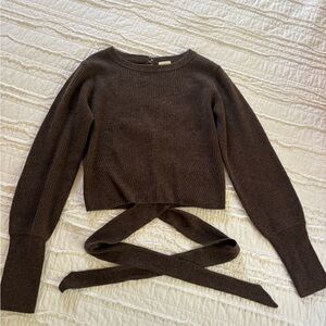 Wrap Tie Brown Open-Backed Sweater